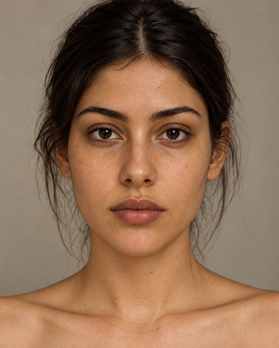 Sample face 2: medium olive skin with warm golden undertone