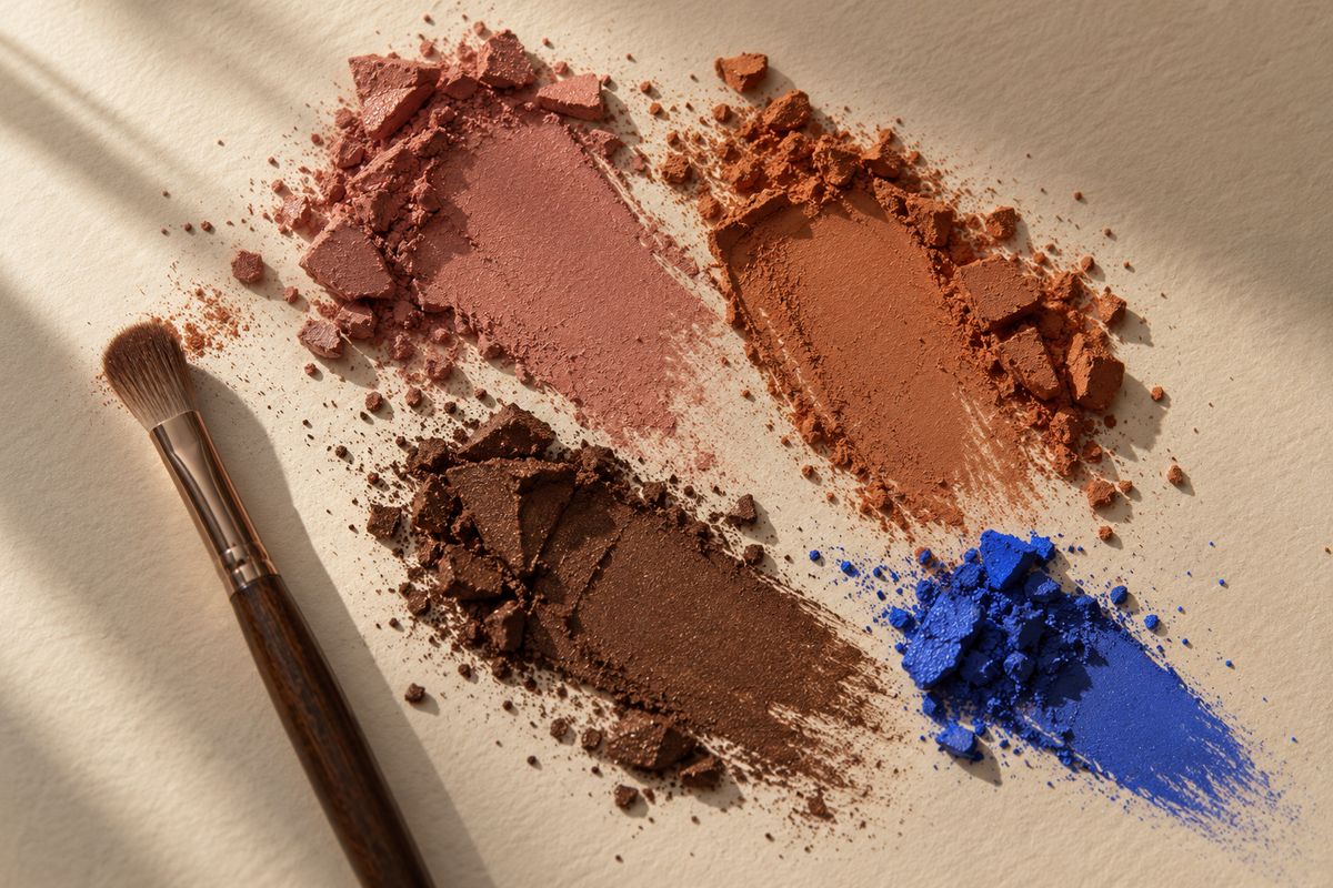 Pressed pigment swatches in warm tones