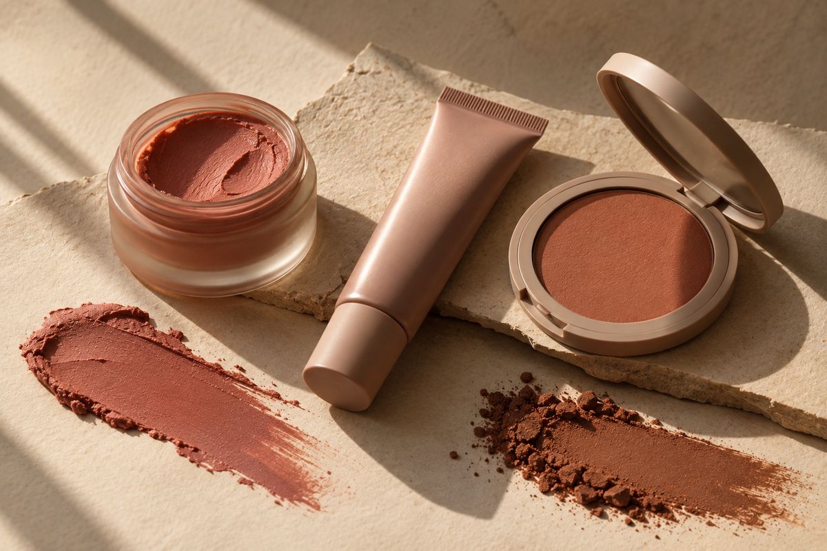 A small curated arrangement of cosmetics on paper